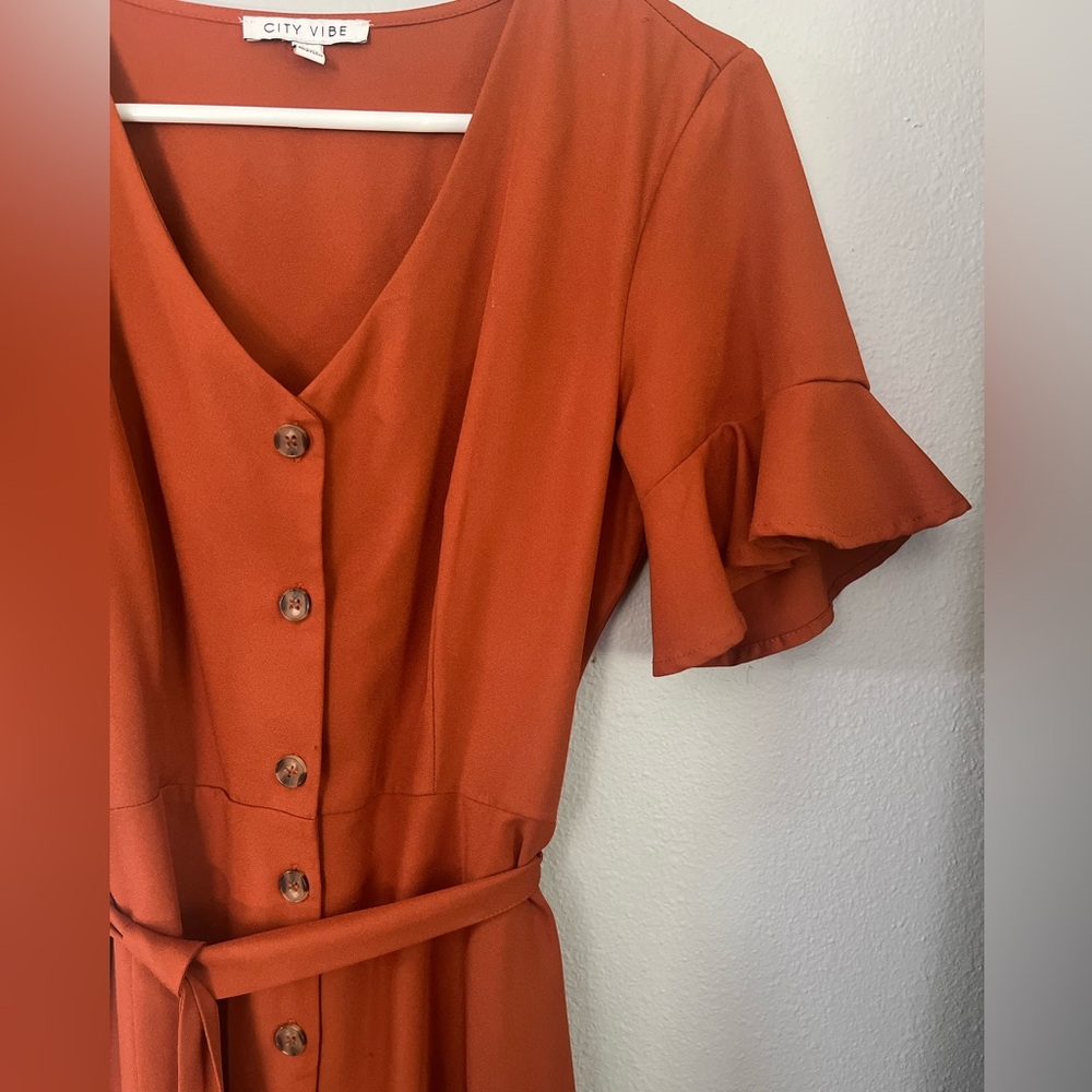 Elegant Rust Orange Button-Down Dress